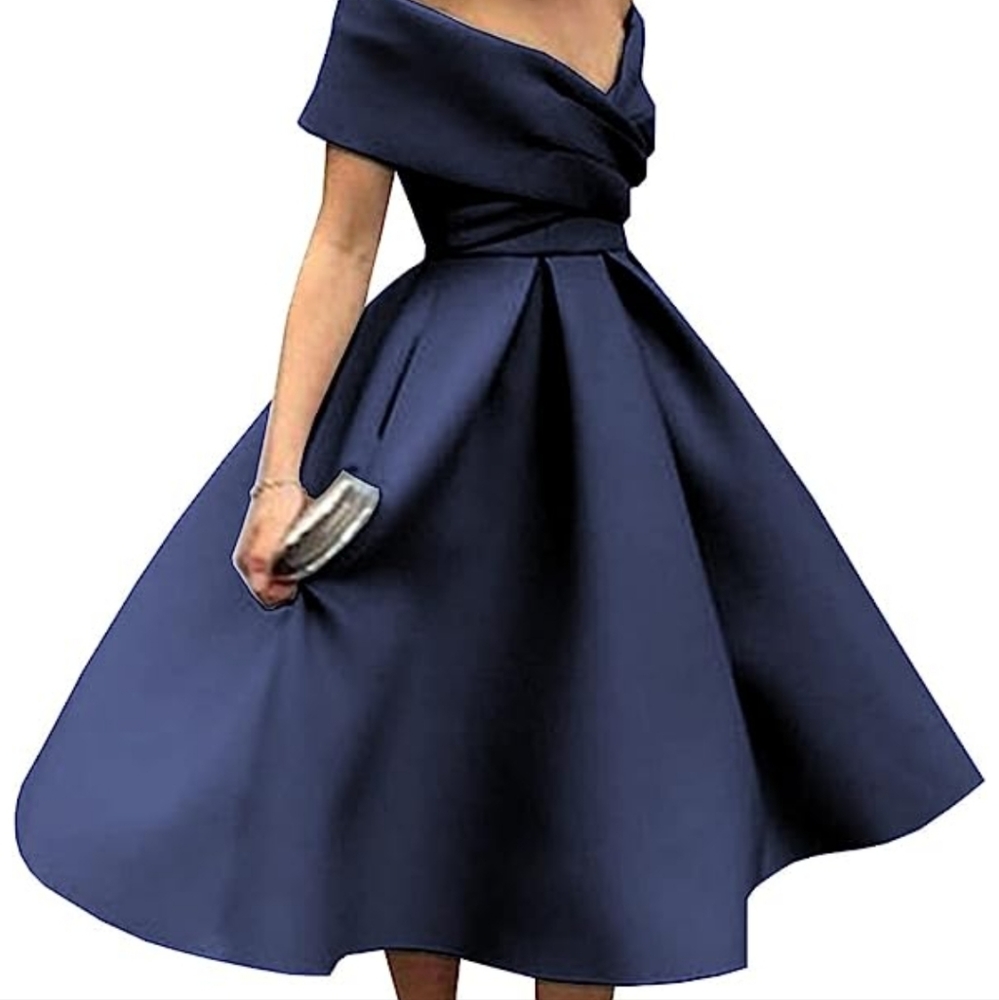 Off the shoulder satin evening dress